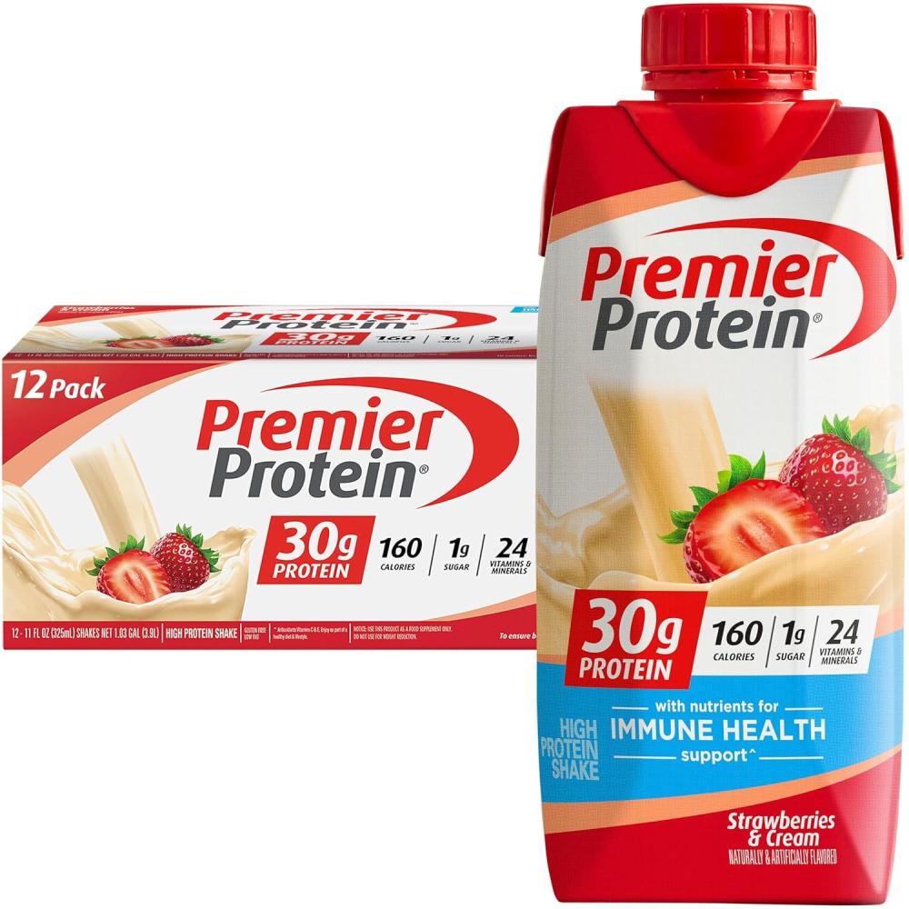 imagePremier Protein Protein Shake Chocolate Peanut Butter 30g Protein 1g Sugar 11 fl oz Pack of 12Strawberries  Cream