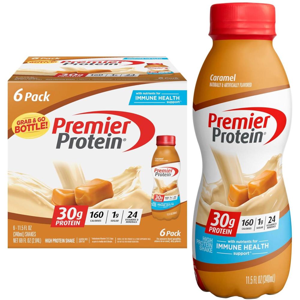 imagePremier Protein Shake Chocolate Peanut Butter 30g Protein 1g Sugar 24 Vitamins ampamp Minerals Nutrients to Support Immune Health 115 Fl Oz 12 CountCaramel
