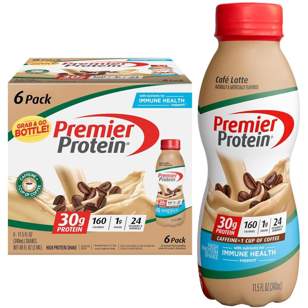 imagePremier Protein Shake Chocolate Peanut Butter 30g Protein 1g Sugar 24 Vitamins ampamp Minerals Nutrients to Support Immune Health 115 Fl Oz 12 CountCafe Latte