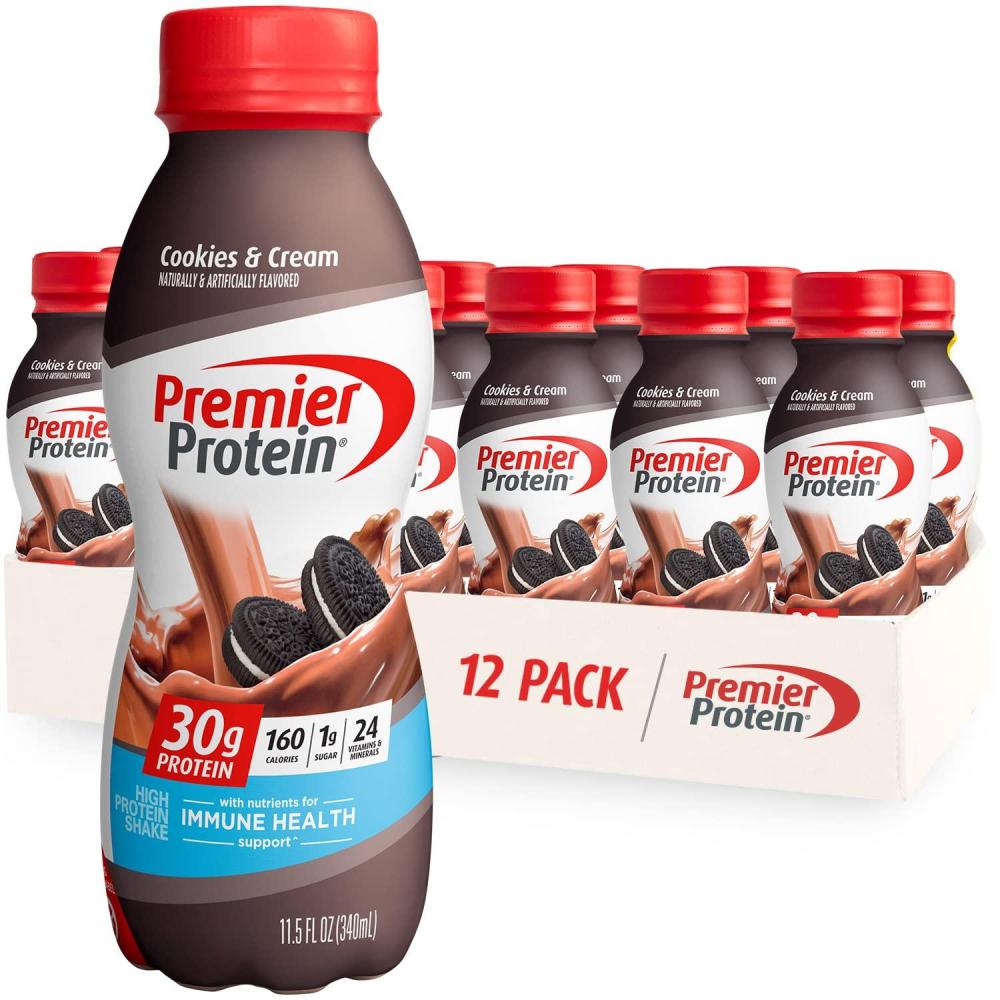 imagePremier Protein Shake Chocolate Peanut Butter 30g Protein 1g Sugar 24 Vitamins ampamp Minerals Nutrients to Support Immune Health 115 Fl Oz 12 CountCookies  Cream