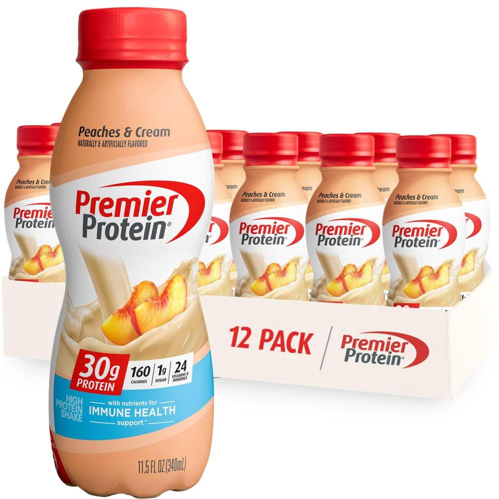 imagePremier Protein Shake Chocolate Peanut Butter 30g Protein 1g Sugar 24 Vitamins ampamp Minerals Nutrients to Support Immune Health 115 Fl Oz 12 CountPeaches  Cream