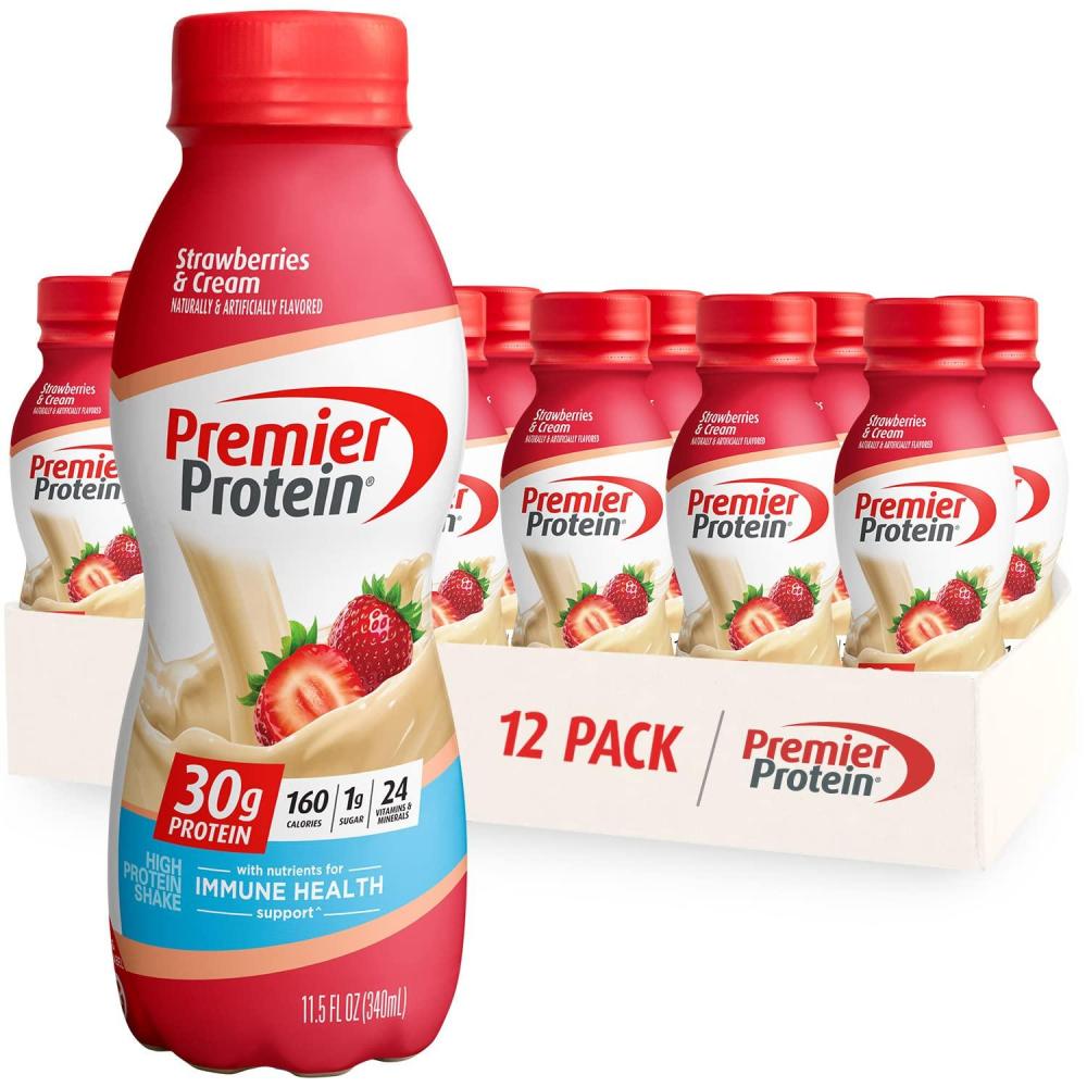 imagePremier Protein Shake Chocolate Peanut Butter 30g Protein 1g Sugar 24 Vitamins ampamp Minerals Nutrients to Support Immune Health 115 Fl Oz 12 CountStrawberries  Cream