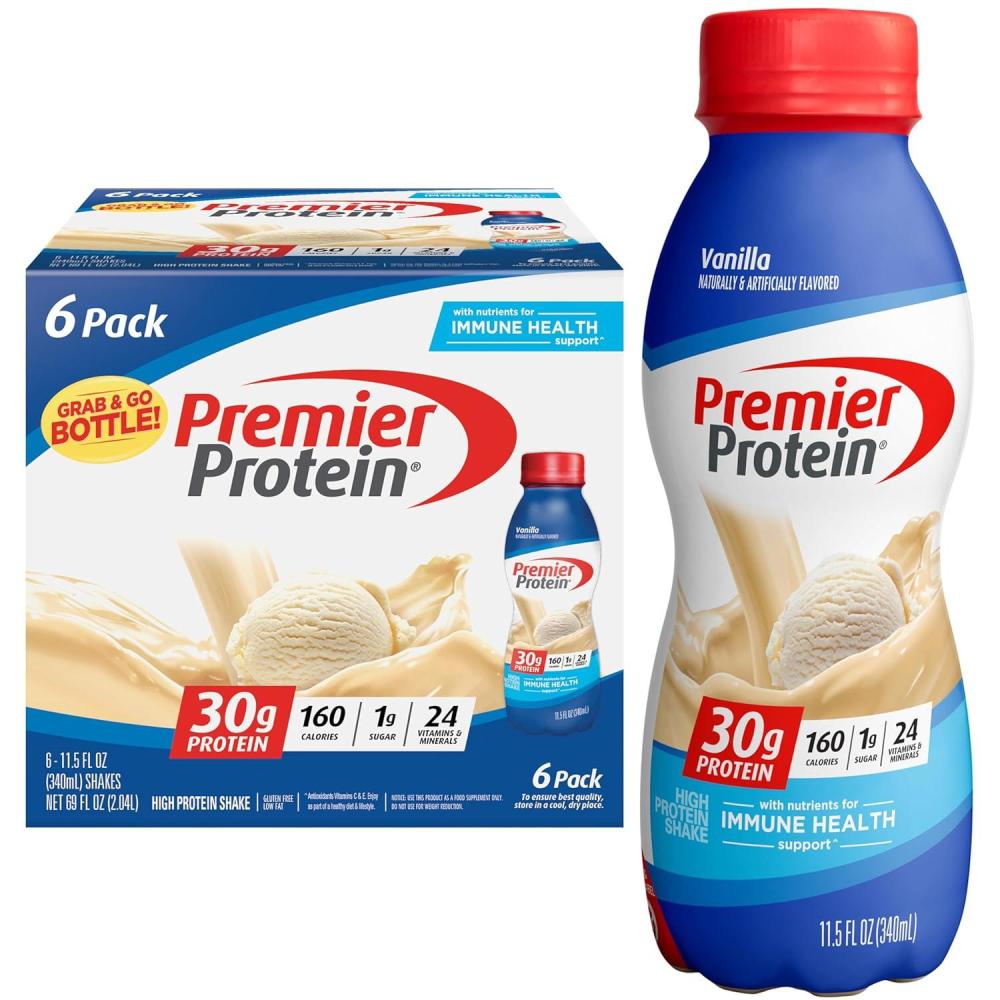 imagePremier Protein Shake Chocolate Peanut Butter 30g Protein 1g Sugar 24 Vitamins ampamp Minerals Nutrients to Support Immune Health 115 Fl Oz 12 CountVanilla