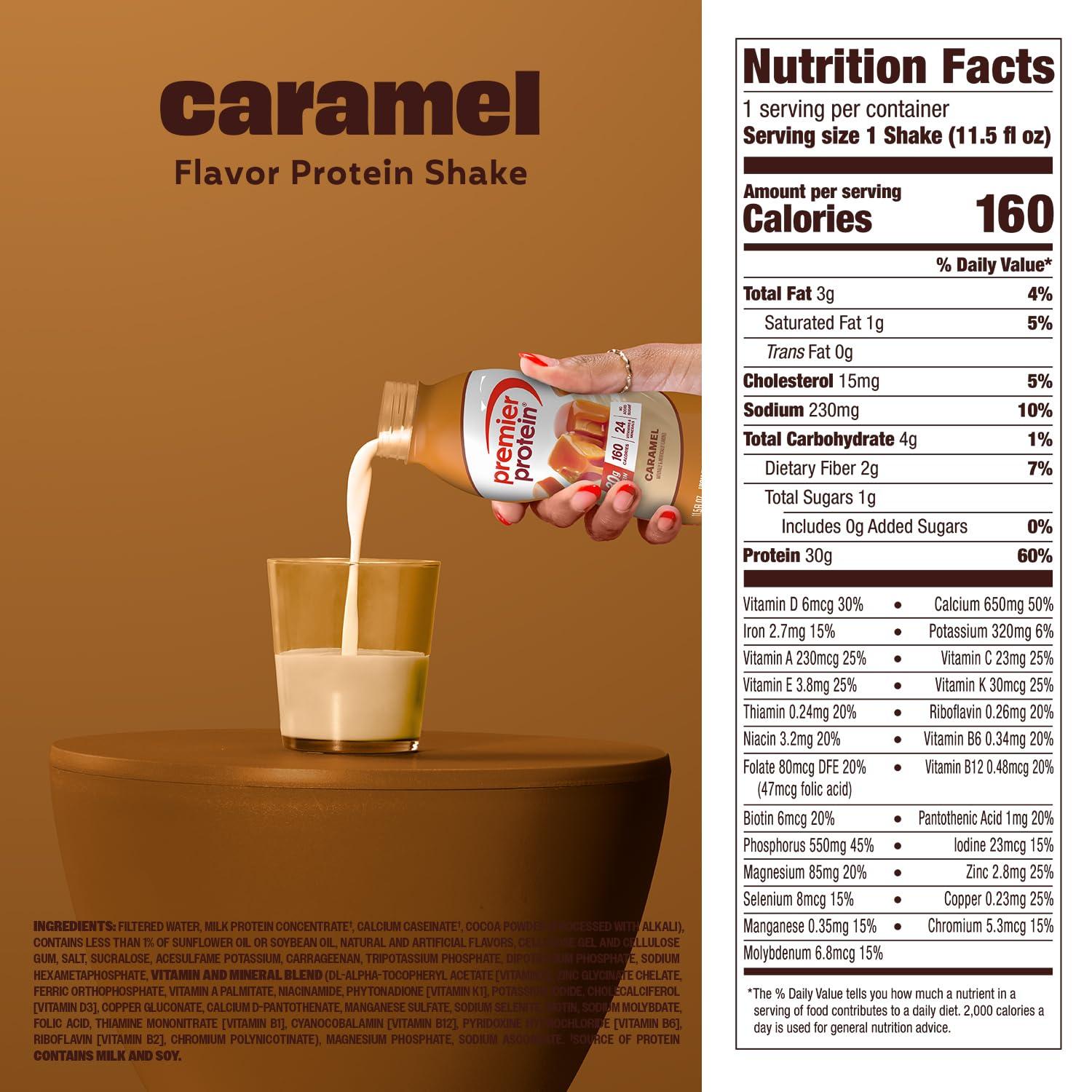 imagePremier Protein Shake Caramel 30g Protein 1g Sugar 24 Vitamins and Minerals to Support Immune Health 4 Pack