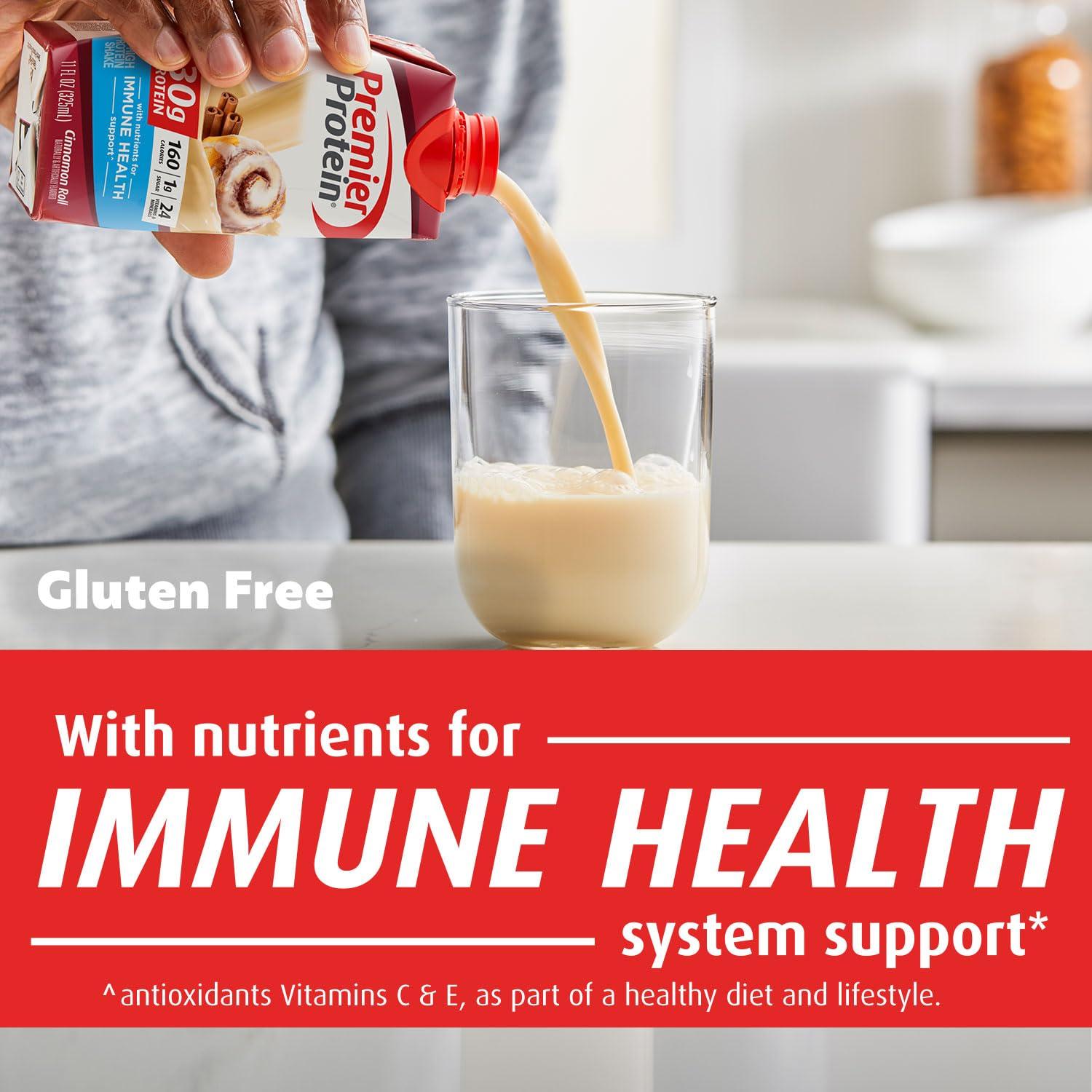 imagePremier Protein Shake Cinnamon Roll 30g Protein 1g Sugar 24 Vitamins ampamp Minerals to Support Immune Health 4 Pack