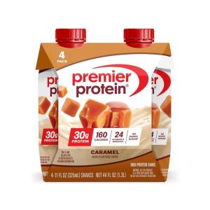 Premier Protein Shake, Caramel, 30g Protein, 1g Sugar, 24 Vitamins and Minerals to Support Immune Health (4 Pack)