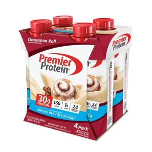 Premier Protein Shake, Cinnamon Roll, 30g Protein, 1g Sugar, 24 Vitamins & Minerals to Support Immune Health (4 Pack)