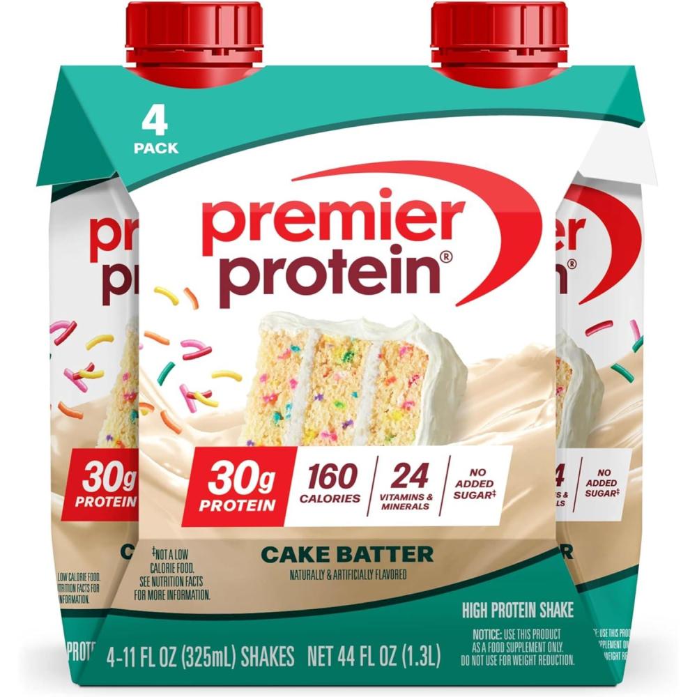 imagePremier Protein Shake Cake Batter Delight 30g Protein 1g Sugar 24 Vitamins ampamp Minerals to Support Immune Health Pack of 4 Packaging May Vary