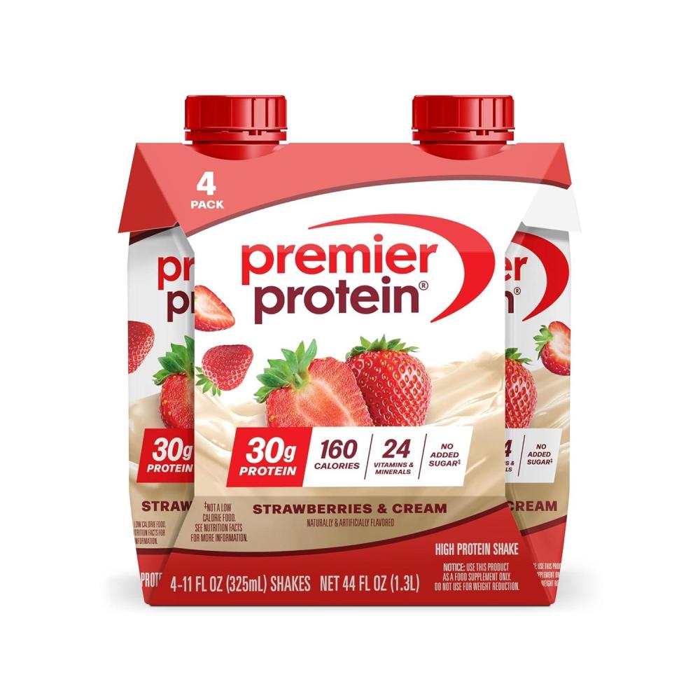 imagePremier Protein Shake Cookie Dough 30g Protein 1g Sugar 24 Vitamins ampamp Minerals to Support Immune Health Pack of 4 Packaging May VaryStrawberries  Cream