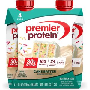 Premier Protein Shake, Cake Batter Delight, 30g Protein, 1g Sugar, 24 Vitamins & Minerals to Support Immune Health, Pack of 4 (Packaging May Vary)