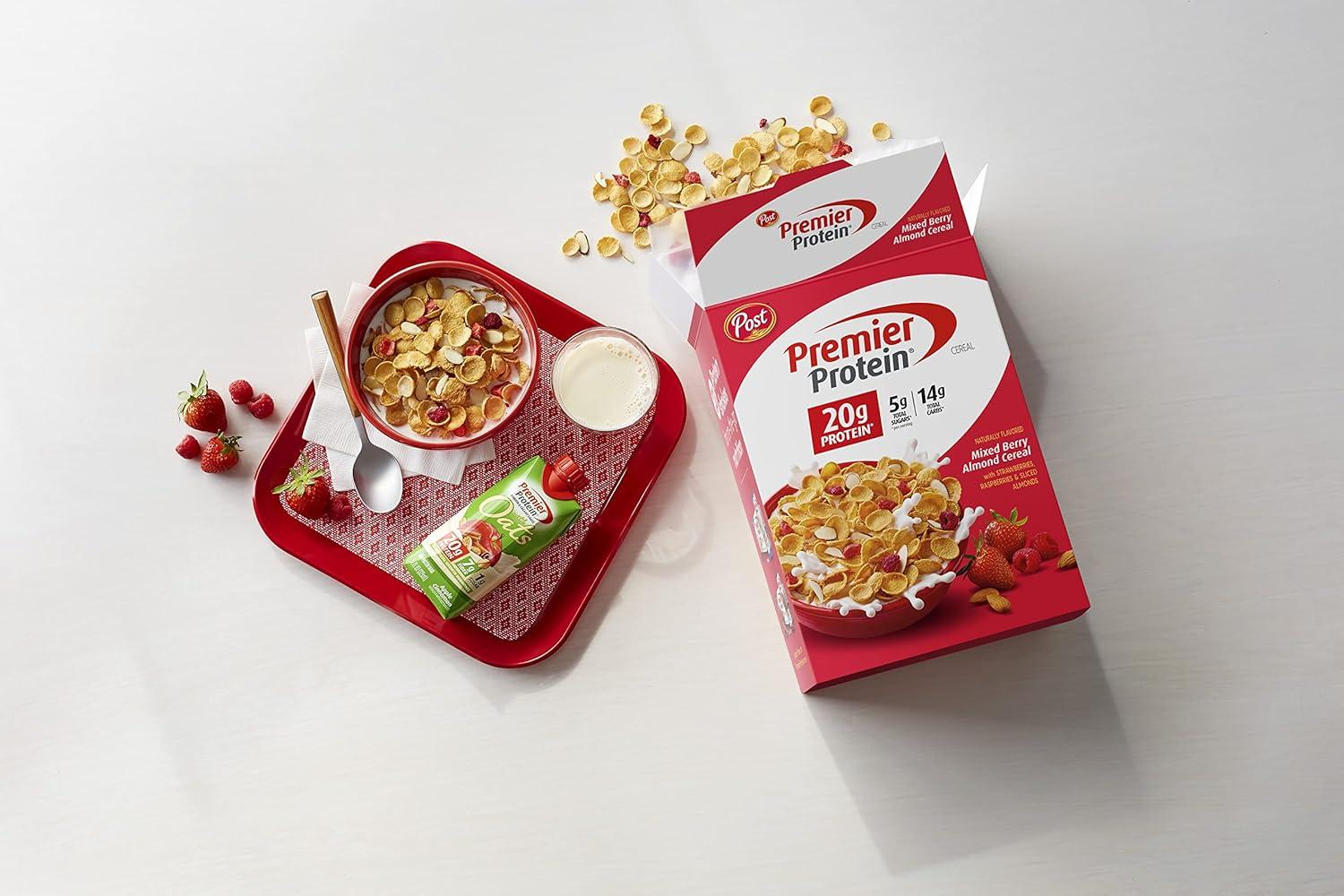 image:imagePremier Protein Mixed Berry Almond cereal high protein cereal protein rich breakfast or snack made with real berries and almonds 30 Ounce 1 CountMixed Berry