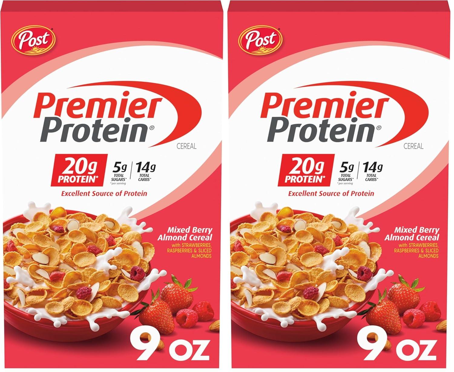 image:imagePremier Protein Mixed Berry Almond cereal high protein cereal protein rich breakfast or snack made with real berries and almonds 30 Ounce 1 CountMixed Berry