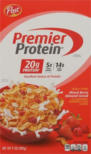 image:imagePremier Protein Mixed Berry Almond cereal high protein cereal protein rich breakfast or snack made with real berries and almonds 30 Ounce 1 CountMixed Berry