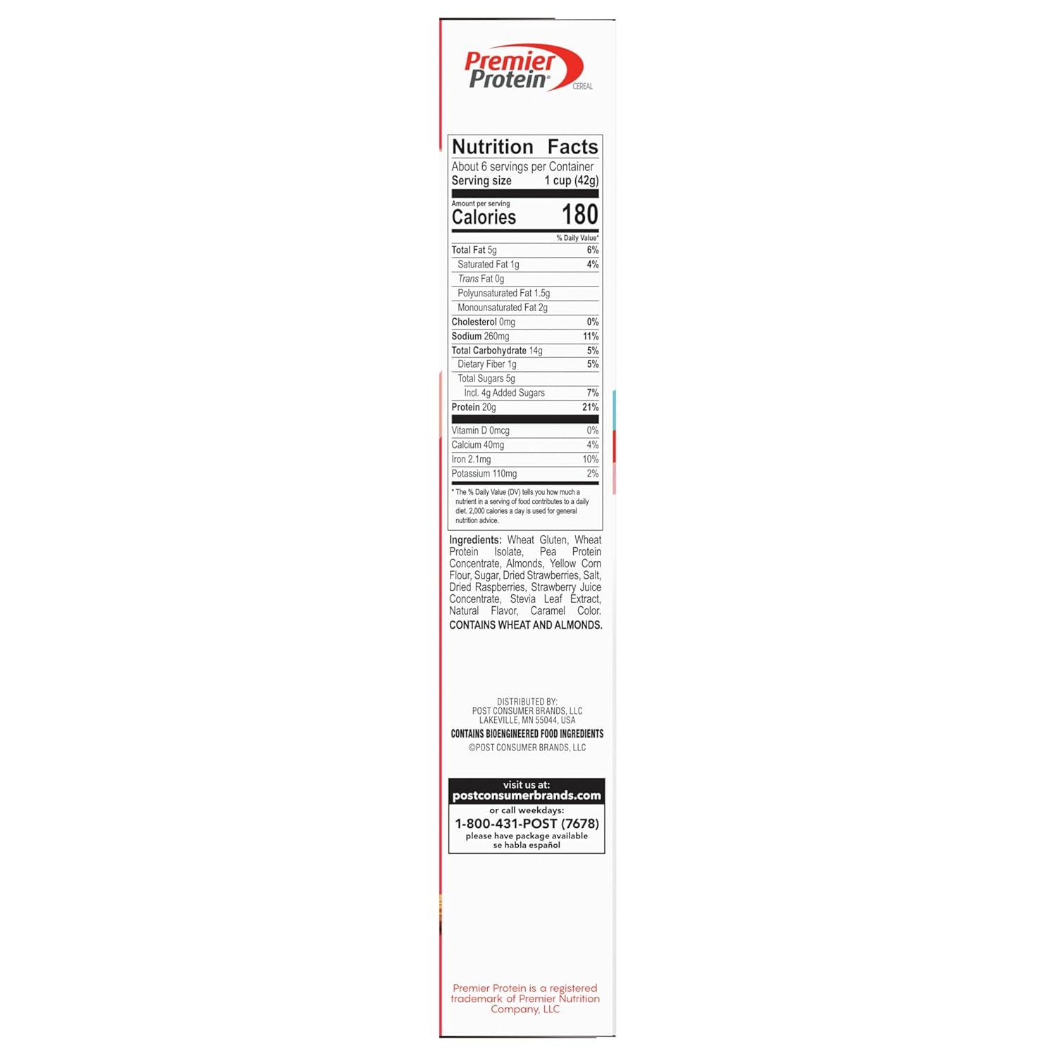 image:imagePremier Protein Mixed Berry Almond cereal high protein cereal protein rich breakfast or snack made with real berries and almonds 30 Ounce 1 CountMixed Berry