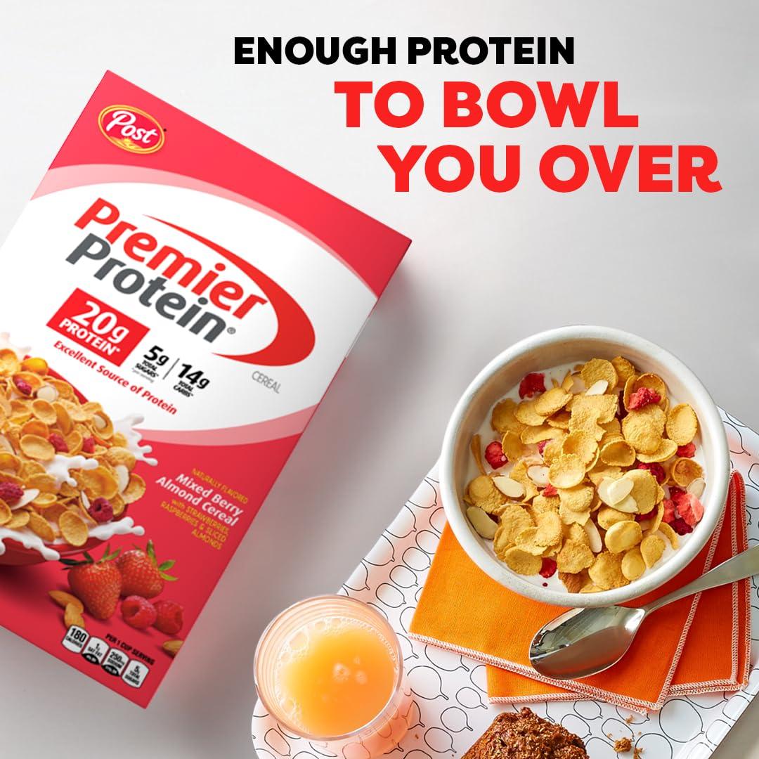 image:imagePremier Protein Mixed Berry Almond cereal high protein cereal protein rich breakfast or snack made with real berries and almonds 30 Ounce 1 CountMixed Berry