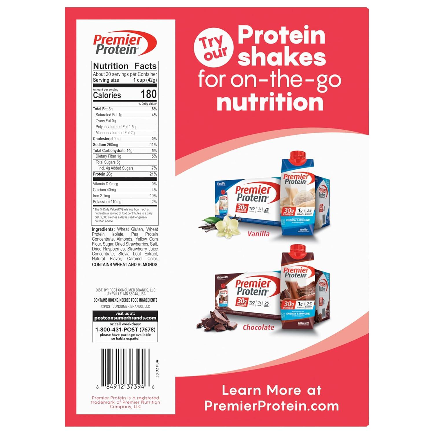 image:imagePremier Protein Mixed Berry Almond cereal high protein cereal protein rich breakfast or snack made with real berries and almonds 30 Ounce 1 CountMixed Berry
