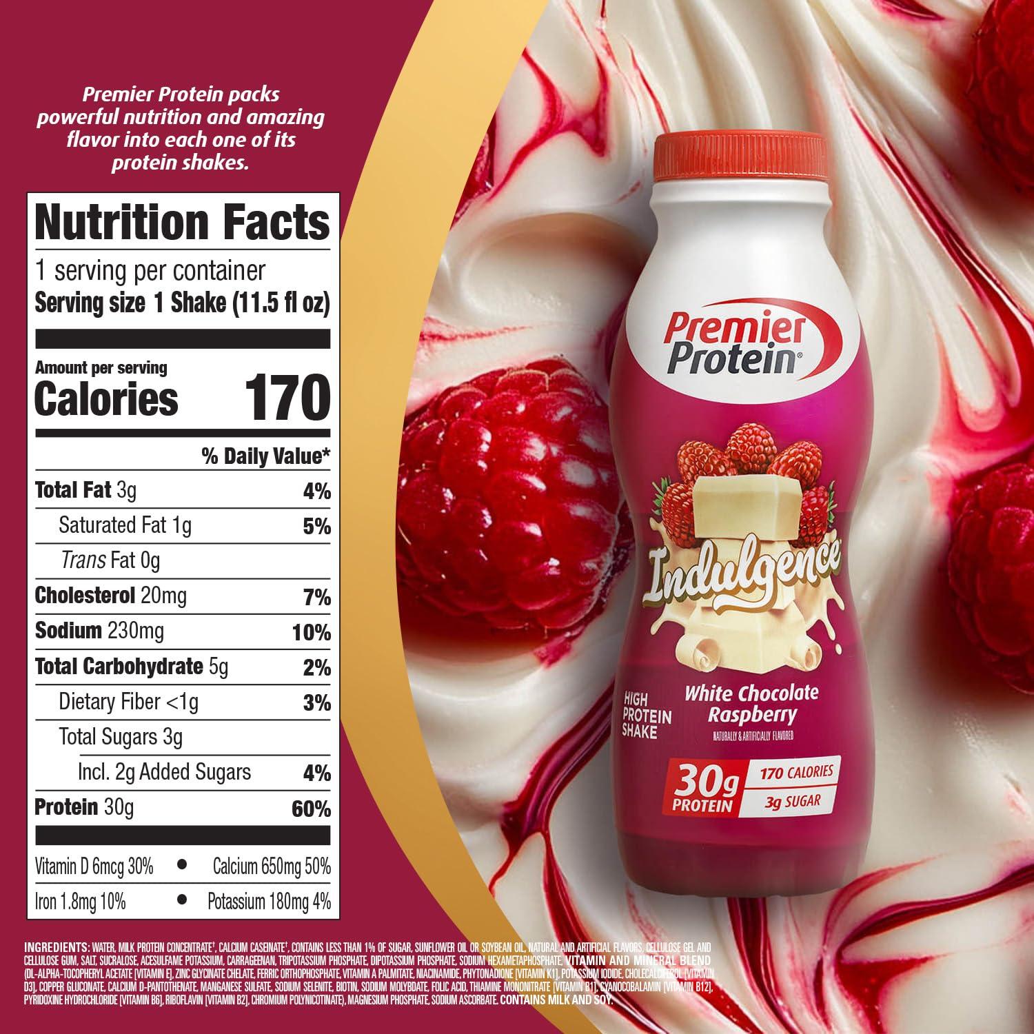 image:imagePremier Protein Shake INDULGENCE White Chocolate Raspberry 30g Protein 170 Calories 3g Sugar 11 fl oz 12 PackWhite Chocolate Raspberry