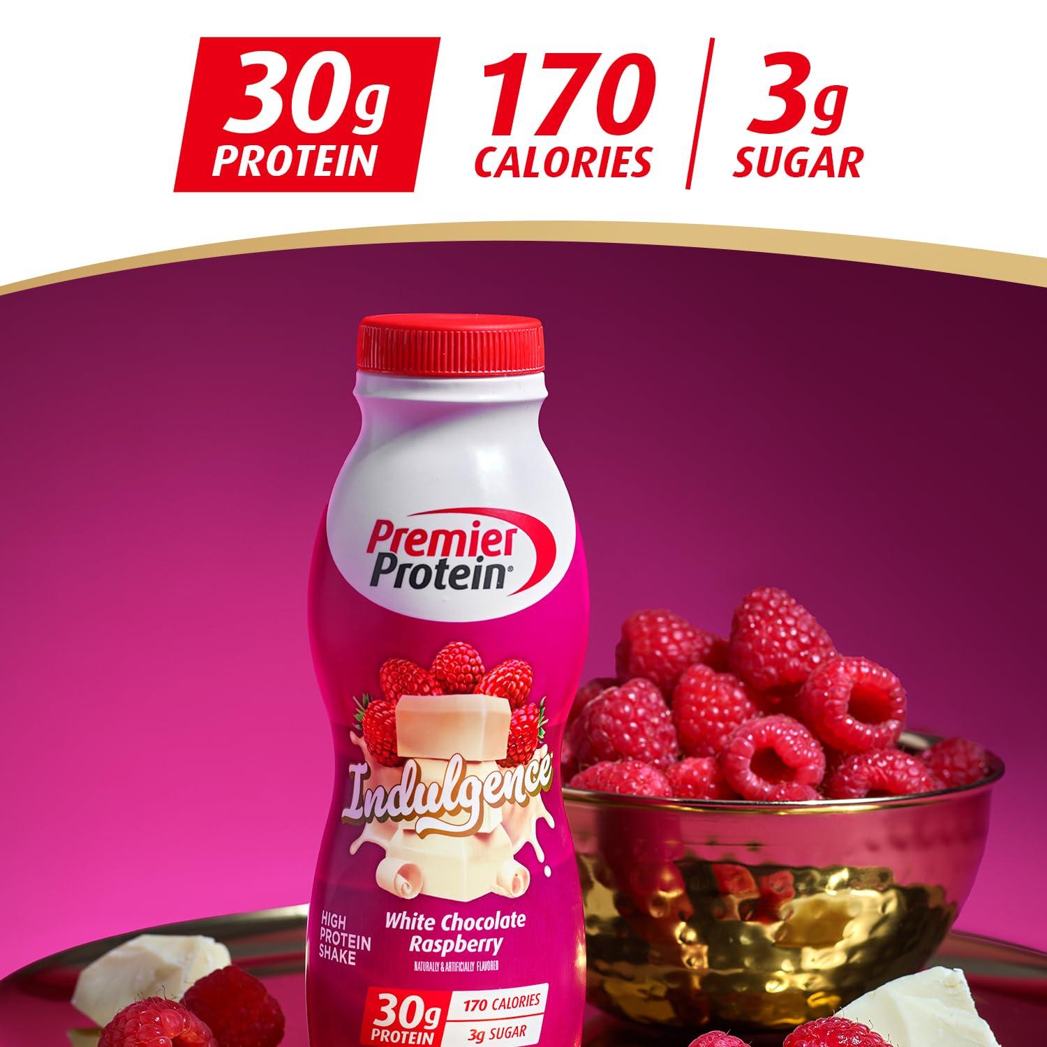image:imagePremier Protein Shake INDULGENCE White Chocolate Raspberry 30g Protein 170 Calories 3g Sugar 11 fl oz 12 PackWhite Chocolate Raspberry