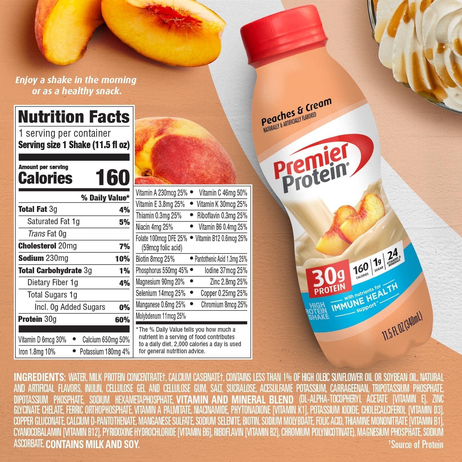 image:imagePremier Protein Shake LIMITED EDITION Salted Caramel Popcorn 30g Protein 1g Sugar 24 Vitamins amp Minerals to Support Immune Health 115 fl oz 12 PackPeaches Cream