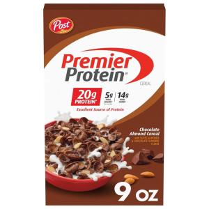 Post Premier Protein Chocolate Almond Cereal, Chocolatey Protein Cereal Flakes with Sliced Almonds, Contains 20g of Protein Per Serving, 30 OZ Box(Chocolate)
