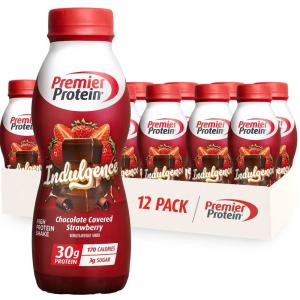 Premier Protein Shake INDULGENCE, White Chocolate Raspberry, 30g Protein, 170 Calories, 3g Sugar, 11 fl oz, 12 Pack(Chocolate Covered Strawberry)