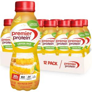 Premier Protein Shake, LIMITED EDITION Salted Caramel Popcorn, 30g Protein, 1g Sugar, 24 Vitamins & Minerals to Support Immune Health, 11.5 fl oz, 12 Pack(Limited Edition: Lemon Bar)