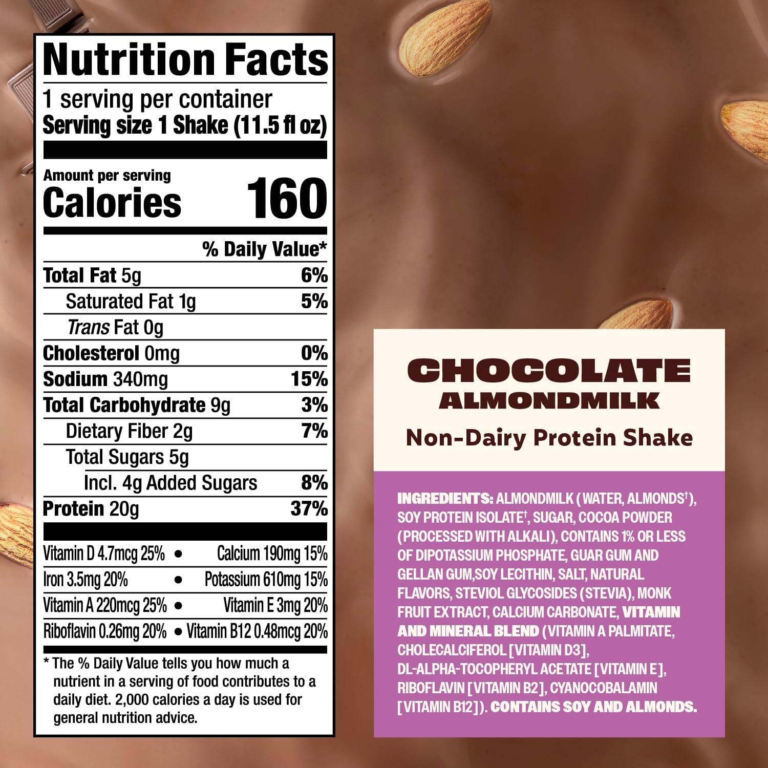 image:imagePremier Protein NonDairy Plant Based Almondmilk Protein Shake Coffee with Caffeine for Energy 20g Protein 5g Sugar 11 fl oz 4 PackChocolate
