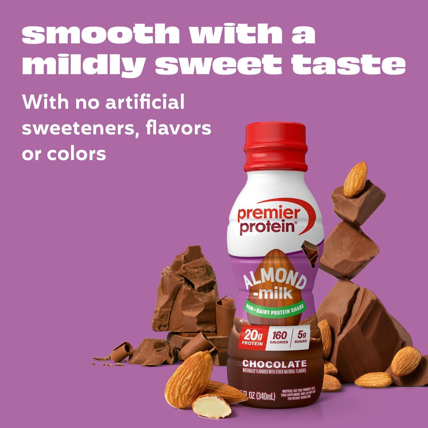 image:imagePremier Protein NonDairy Plant Based Almondmilk Protein Shake Coffee with Caffeine for Energy 20g Protein 5g Sugar 11 fl oz 4 PackChocolate