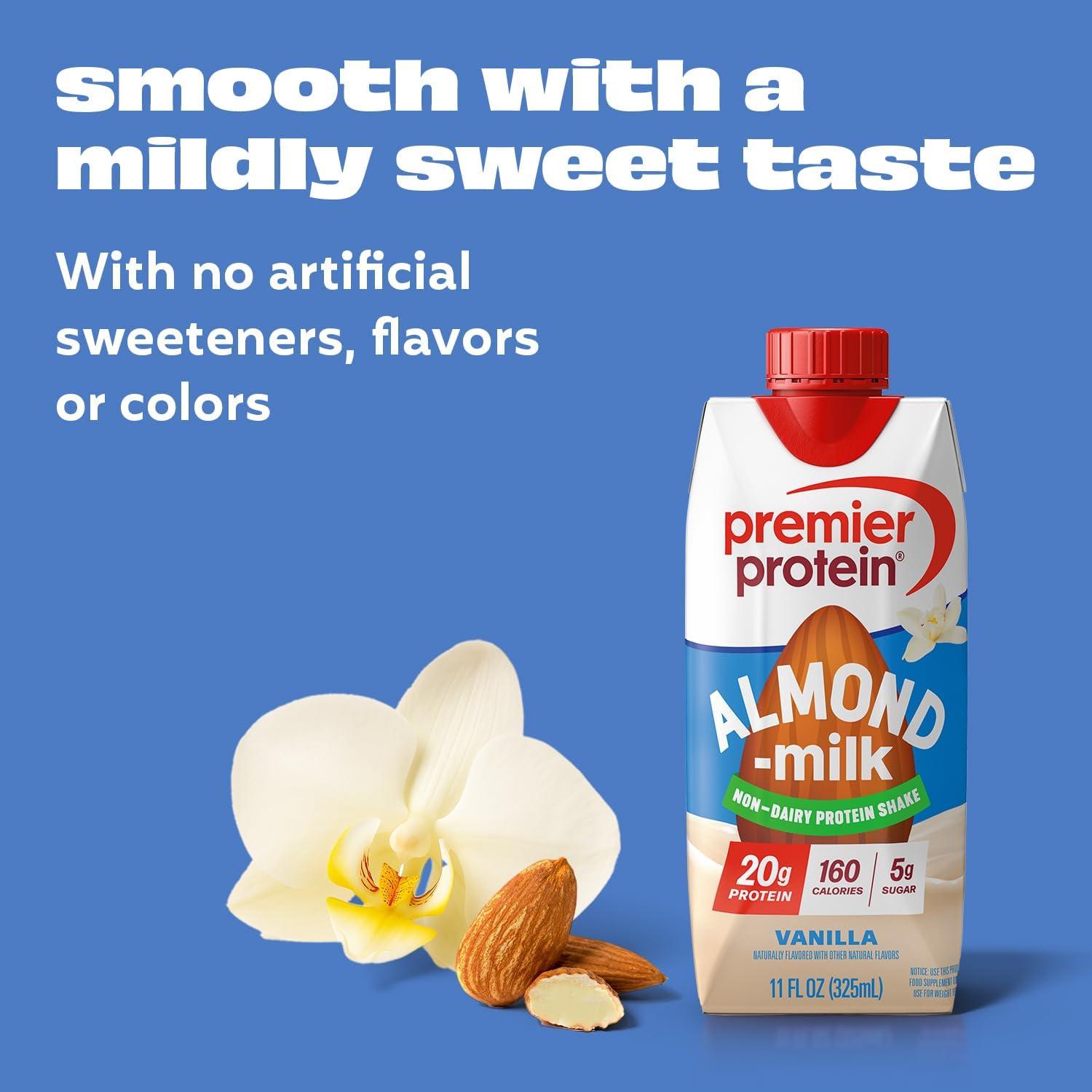 image:imagePremier Protein NonDairy Plant Based Almondmilk Protein Shake Coffee with Caffeine for Energy 20g Protein 5g Sugar 11 fl oz 4 PackVanilla