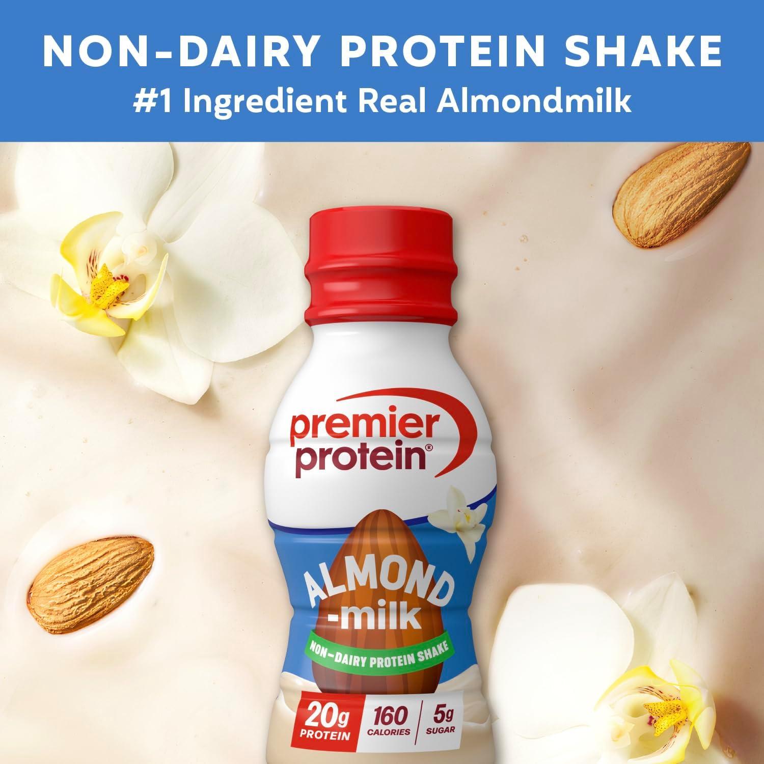 image:imagePremier Protein NonDairy Plant Based Almondmilk Protein Shake Coffee with Caffeine for Energy 20g Protein 5g Sugar 11 fl oz 4 PackVanilla