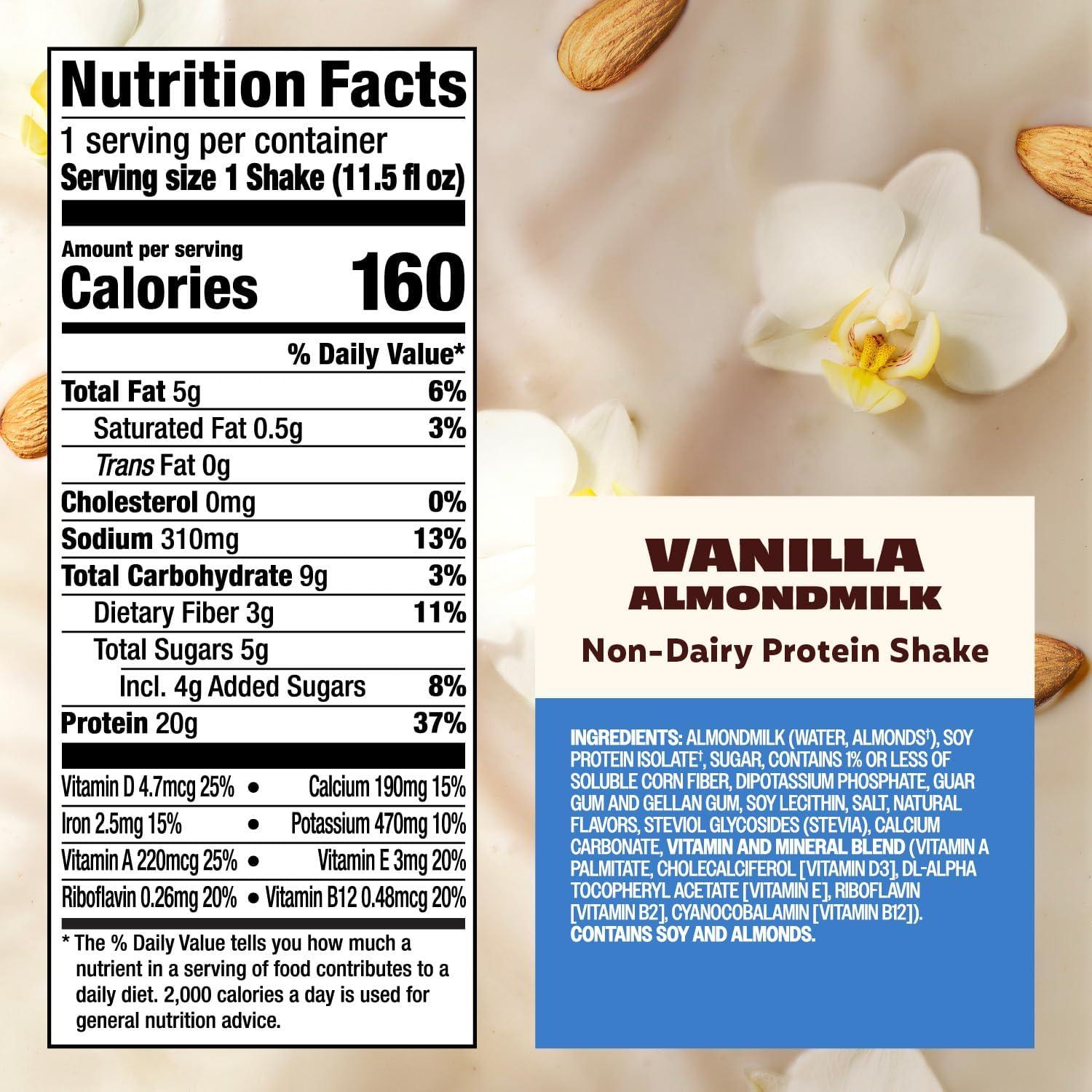 image:imagePremier Protein NonDairy Plant Based Almondmilk Protein Shake Coffee with Caffeine for Energy 20g Protein 5g Sugar 11 fl oz 4 PackVanilla