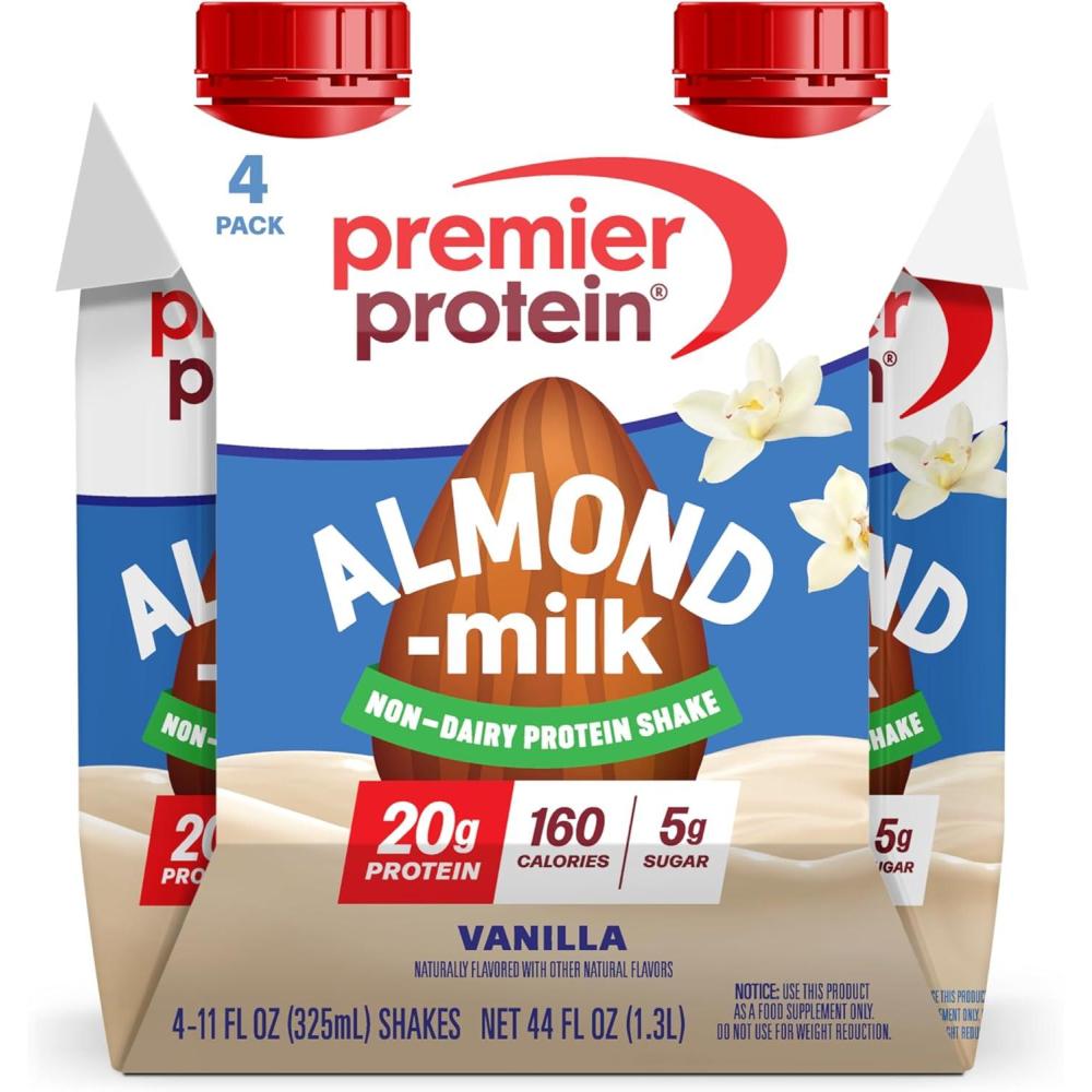 image:imagePremier Protein NonDairy Plant Based Almondmilk Protein Shake Coffee with Caffeine for Energy 20g Protein 5g Sugar 11 fl oz 4 PackVanilla