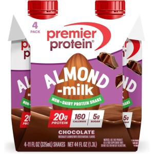 Premier Protein Non-Dairy Plant Based Almondmilk Protein Shake, Coffee with Caffeine for Energy – 20g Protein, 5g Sugar, 11 fl oz, 4 Pack(Chocolate)