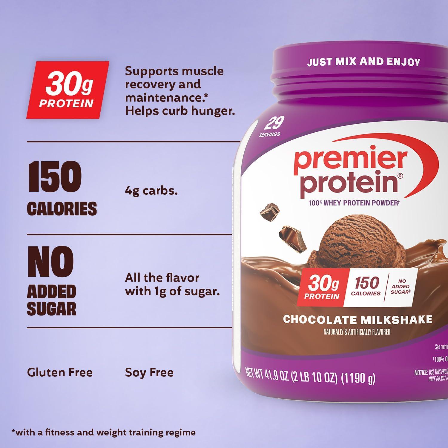 image:imagePremier Protein Powder Strawberry Milkshake 30g Protein No Added Sugar 100 Whey Protein Keto Friendly Soy amp Gluten Free 245 oz 17 ServingsChocolate