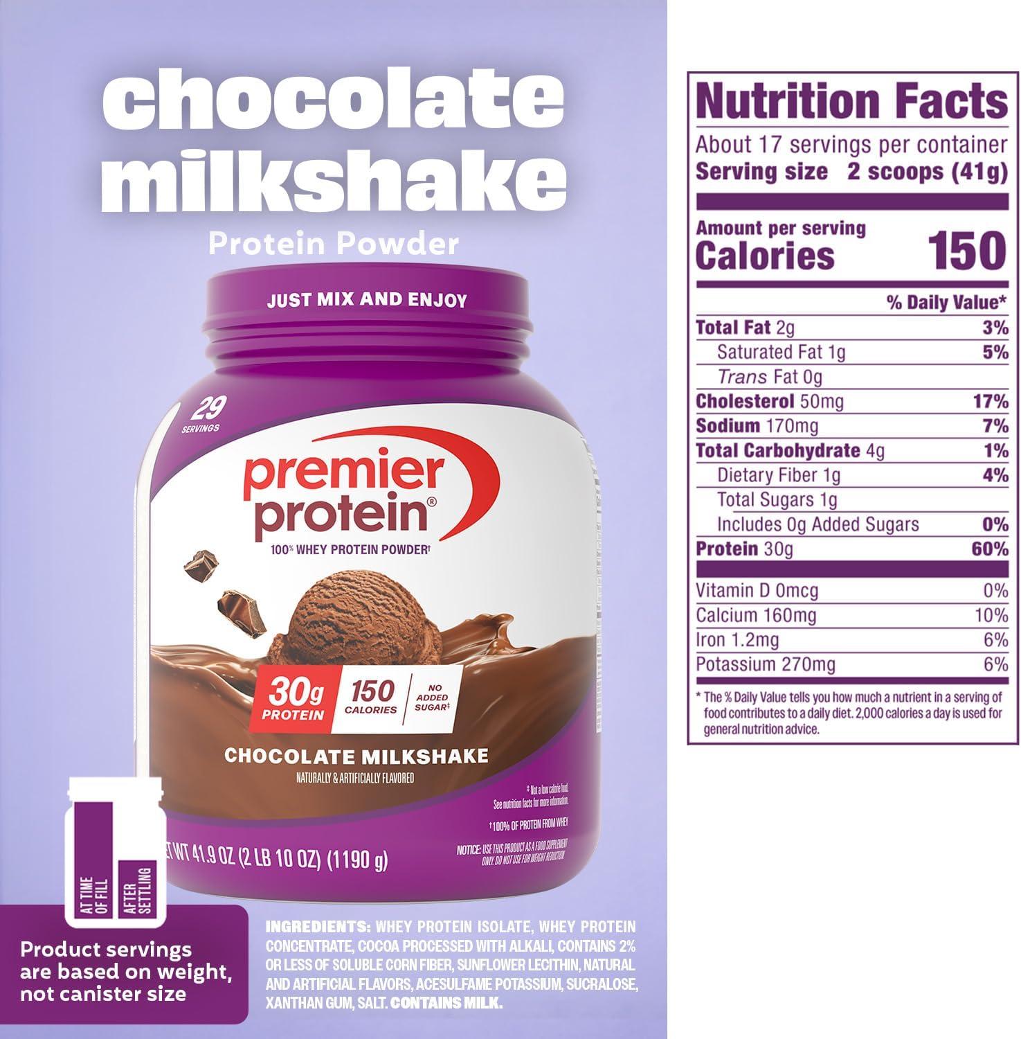 image:imagePremier Protein Powder Strawberry Milkshake 30g Protein No Added Sugar 100 Whey Protein Keto Friendly Soy amp Gluten Free 245 oz 17 ServingsChocolate