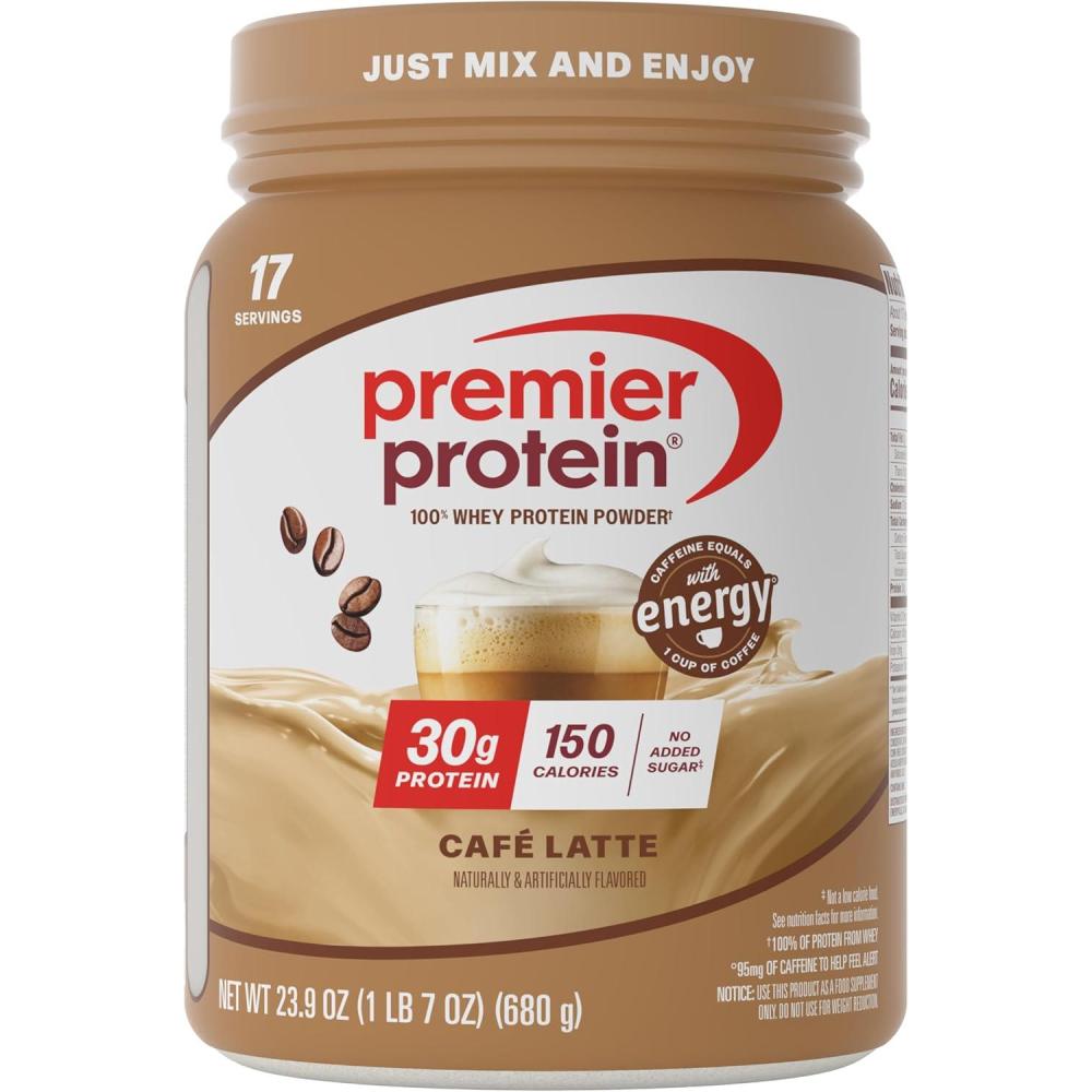 image:imagePremier Protein Powder Strawberry Milkshake 30g Protein No Added Sugar 100 Whey Protein Keto Friendly Soy amp Gluten Free 245 oz 17 ServingsCaf Latte with Caffeine