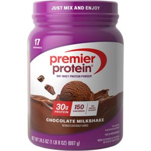 Premier Protein Powder, Strawberry Milkshake, 30g Protein, No Added Sugar, 100% Whey Protein, Keto Friendly, Soy & Gluten Free, 24.5 oz (17 Servings)(Chocolate)